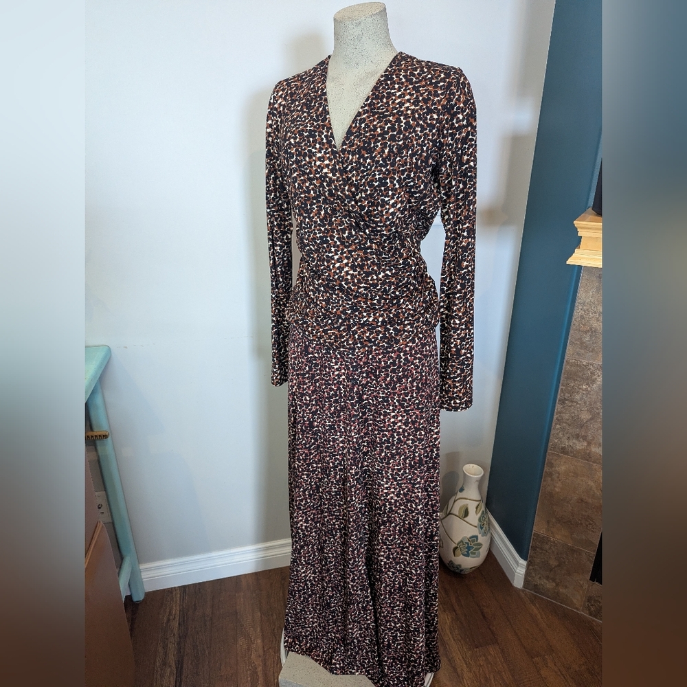 Long Tall Sally Leopard Maxi Skirt & Long Sleeve Wrap Top Set Tall Size Medium